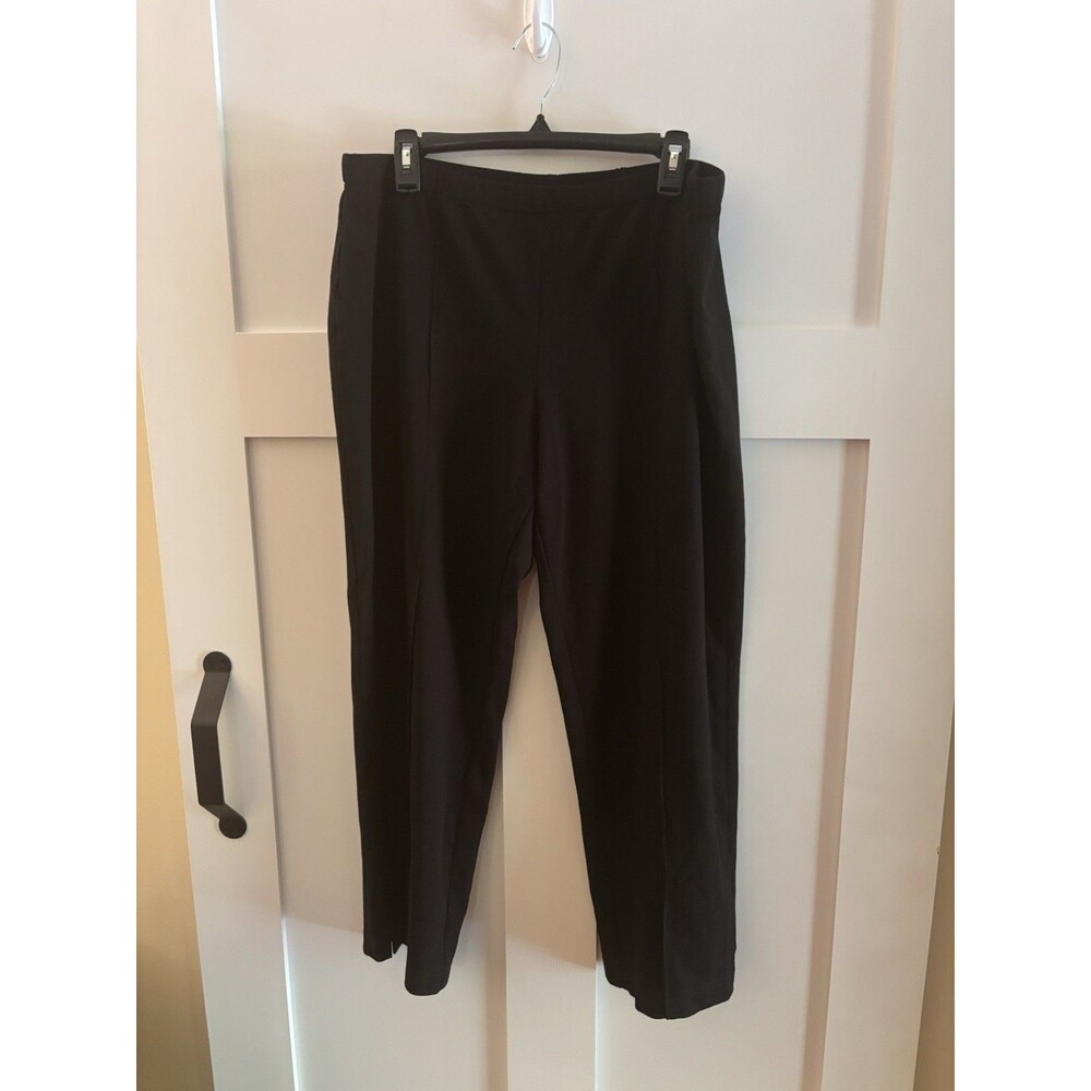 St. John Caviar Women’s Black Knit Pants Size 16 Pull On Straight Leg USA